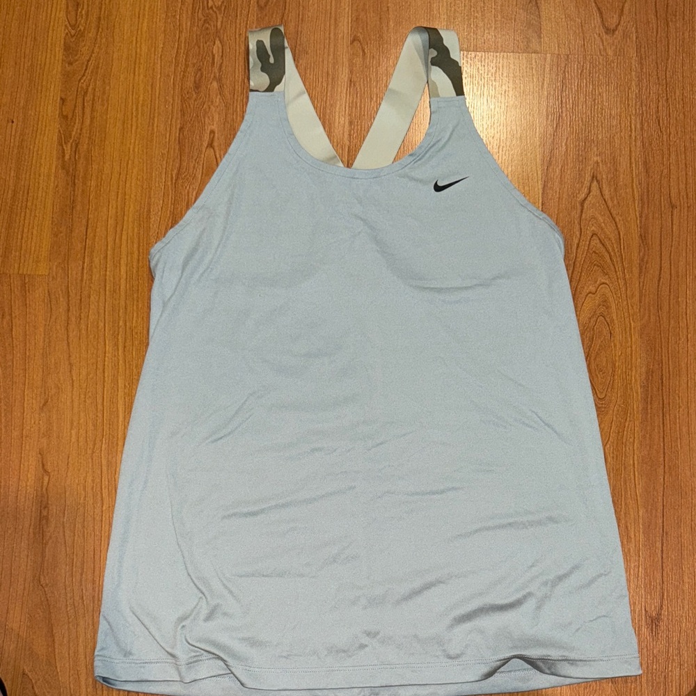 Nike Women's Sky Blue Tank Top with Camouflage Straps